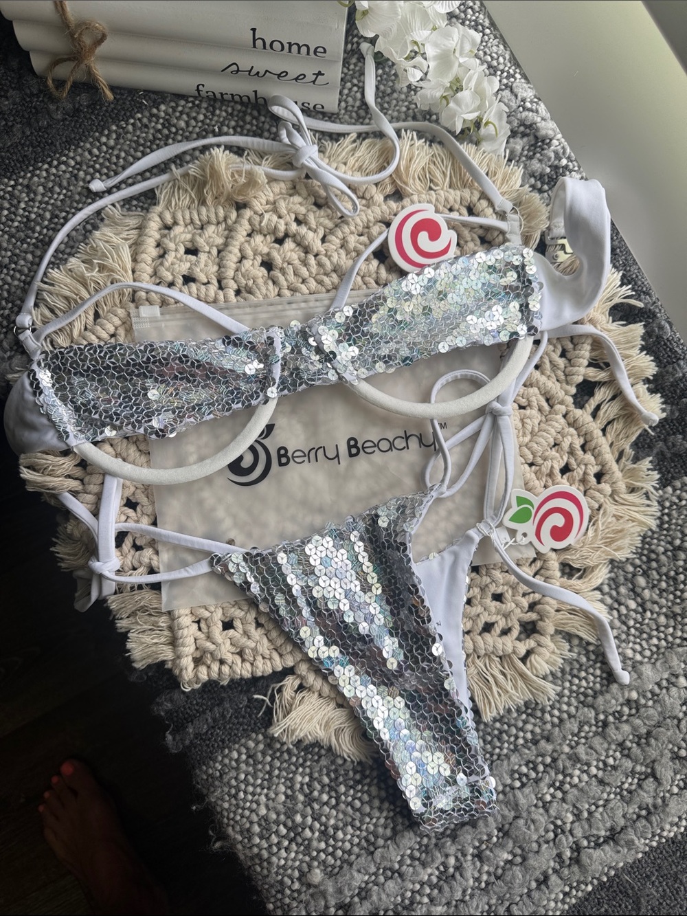 NWT Berry Beachy sexy Silver Sequin Bikini Set S/M